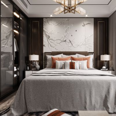 新中式卧室，卧室，