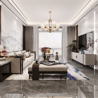 新中式客餐厅，客餐厅，禅意客餐厅，