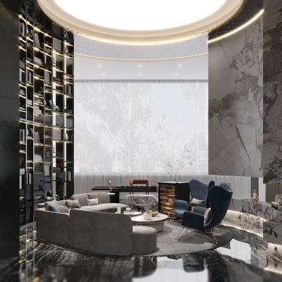 现代别墅客餐厅，客餐厅，轻奢客餐厅，