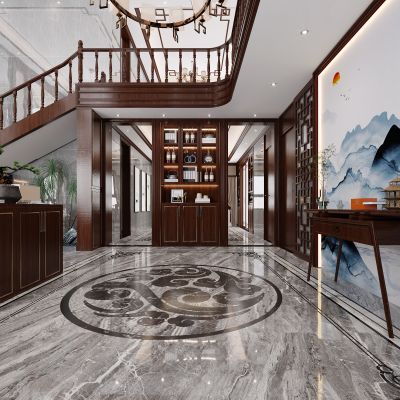 新中式别墅客餐厅，别墅客餐厅，客餐厅