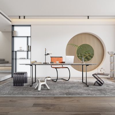 现代轻奢书房书桌椅子组合