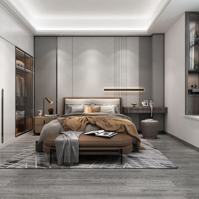 家居简约黑白灰卧室 飘窗