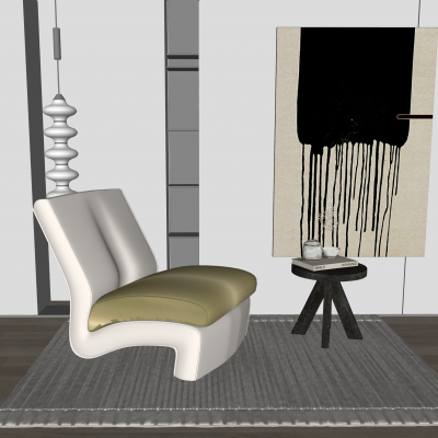 侘寂风单人沙发|躺椅|布艺沙发|角几|装饰挂画|