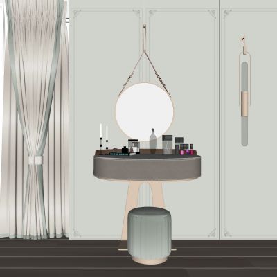 现代梳妆台|圆凳|圆梳妆台|镜子|装饰壁灯