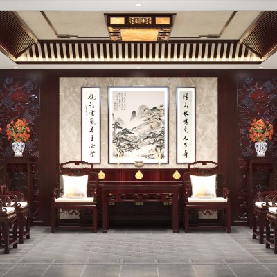 中式中堂堂屋祠堂茶室画室书房博古架