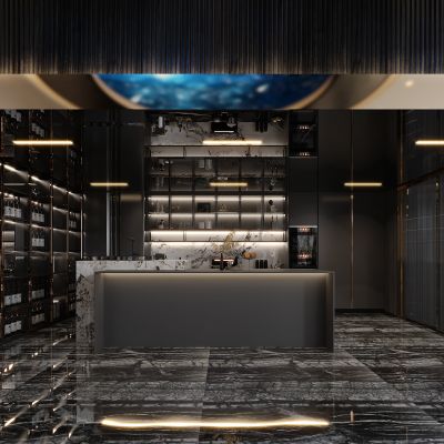 现代餐厅，轻奢餐厅，吧台，酒柜