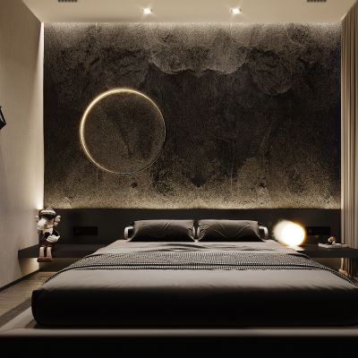 现代卧室，卧室，简约卧室，黑白灰卧室，暗黑卧室