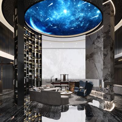 现代轻奢别墅，别墅客餐厅，客餐厅