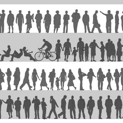  现代2D多人 男人 女人 纯黑剪影 阴影