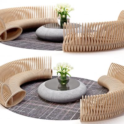 现代多人实木弧形异形沙发公共座椅