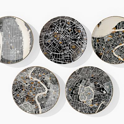 新中式圆形盘子地图装饰画，挂画