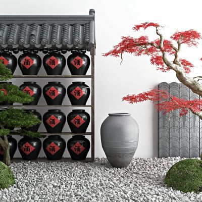 新中式景观小品枯树灌木酒缸小品