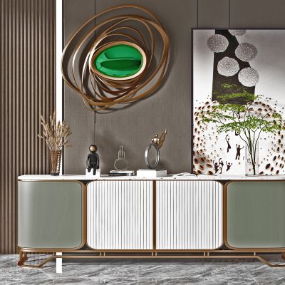 现代轻奢电视柜，墙饰,挂画,摆件