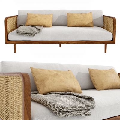 北欧日式自然风布艺双人沙发