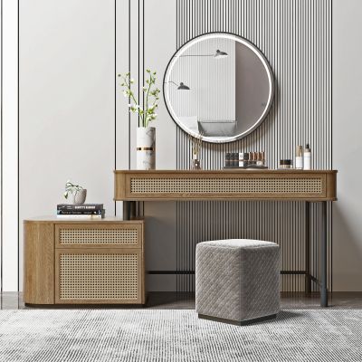 北欧轻奢藤编梳妆台