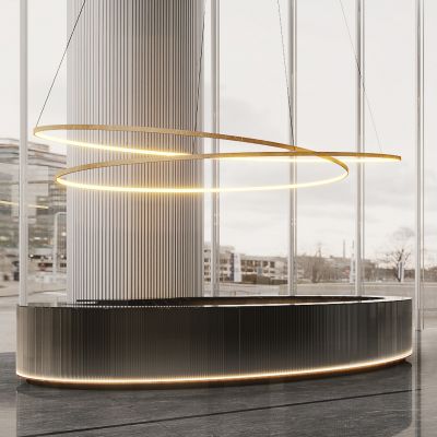 现代金属圆环吊灯，服务台，接待台3D模型