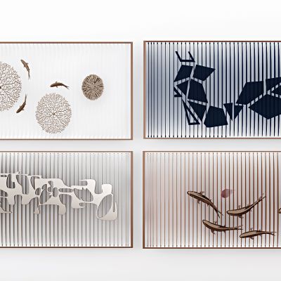 新中式鱼群，小鱼荷花抽象装饰挂画