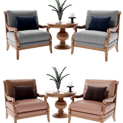 欧式单椅，休闲椅，椅子，圆形边几组合