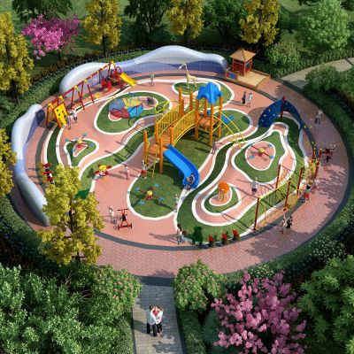 现代园林儿童游乐场鸟瞰