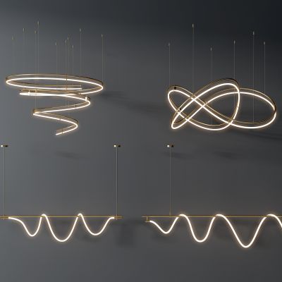 现代轻奢圆形圆环线性吊灯3D模型