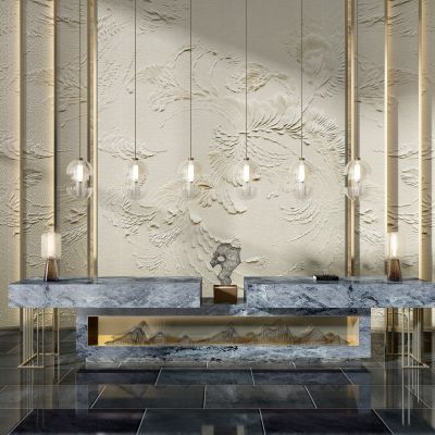 新中式玄关酒店服务台接待台造景