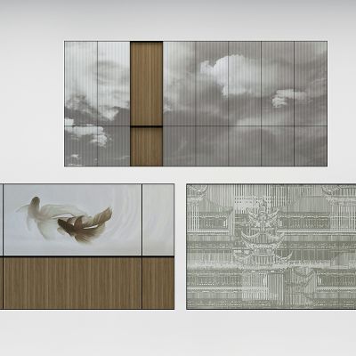 新中式硬包背景墙，屏风画