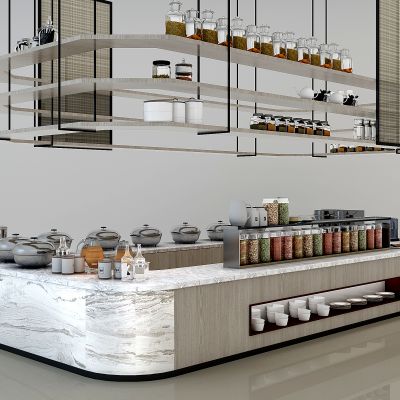 现代食物餐具自助餐台