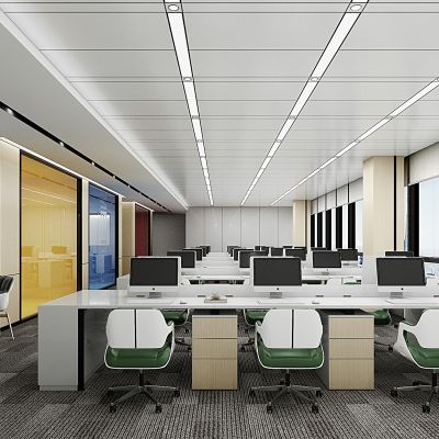 现代开敞办公室，工位，