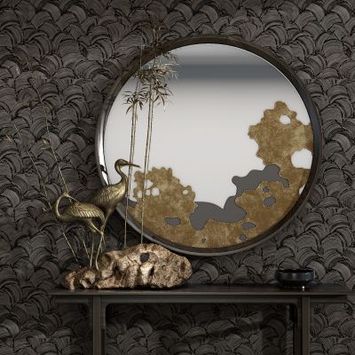 新中式条案条桌陈设品组合、端景台、鹤3D模型