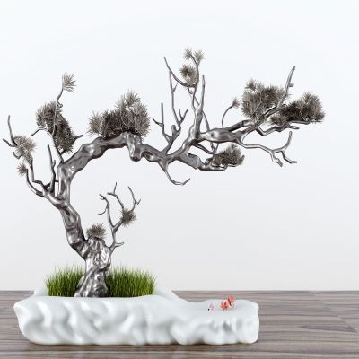 新中式松枝盆景摆件
