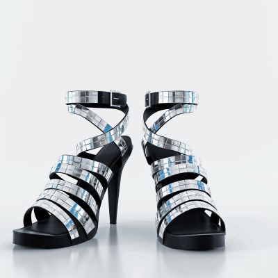 银色金属鞋子  高跟鞋