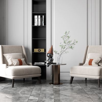 现代 单人休闲沙发座椅 边几3D模型