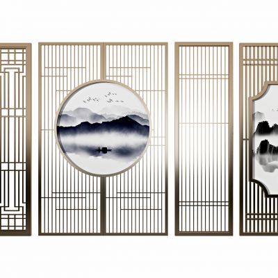 新中式日式屏风隔断，花格