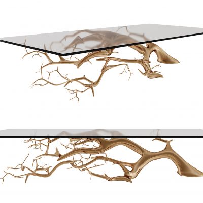 现代金属树枝玻璃茶几