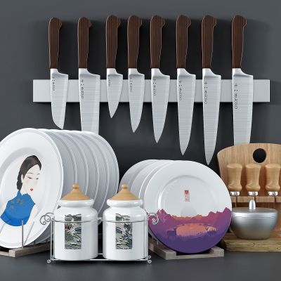 现代风格厨具 盘子 调料罐 餐具