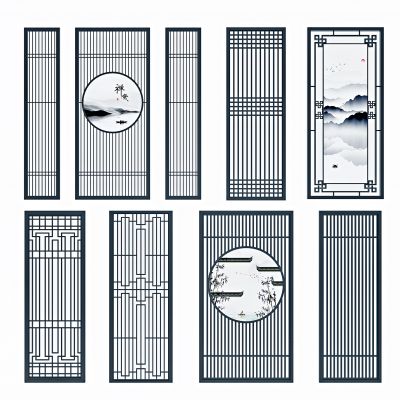新中式日式屏风隔断，花格