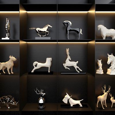 现代工艺品摆件组合,马，鹿，犀牛雕塑