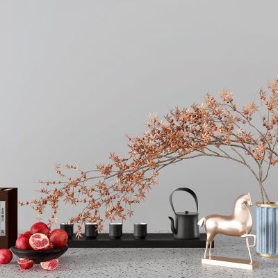 新中式茶壶茶具茶杯果盘石榴饰品摆件组合