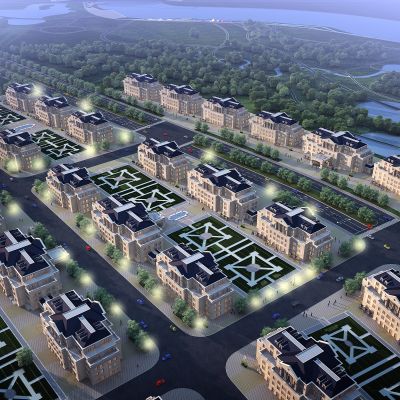简欧别墅住宅区鸟瞰规划