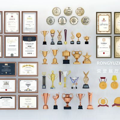 现代奖杯奖状荣誉证书，奖牌