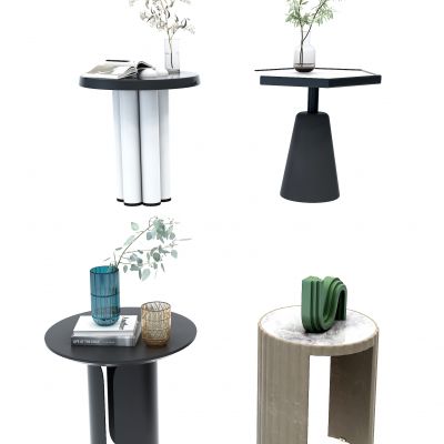 现代圆形边几角几水生植物、摆件