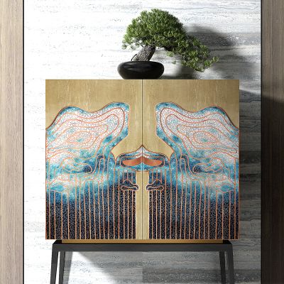 新中式玄关柜装饰柜、盆栽