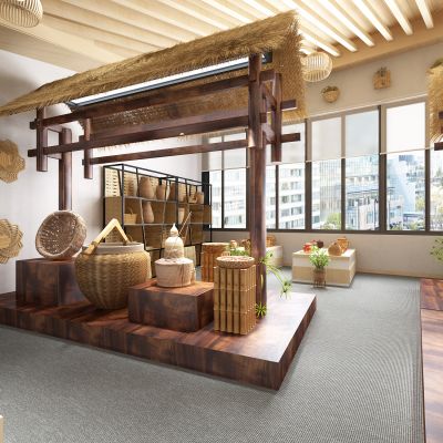 现代民宿乡村民俗土特产竹子展厅