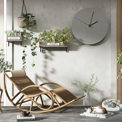现代躺椅、绿植、猫、边几
