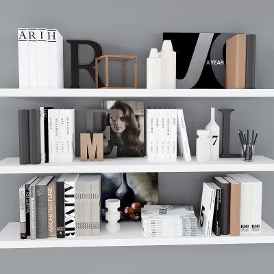 现代书架 书藉摆件组合