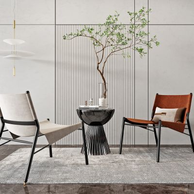 现代单椅休闲椅圆形边几组合