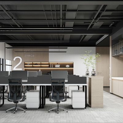 现代敞开式办公室，员工工位