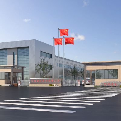 现代厂房、入口大门道闸门卫房，国旗旗杆、电动伸缩门