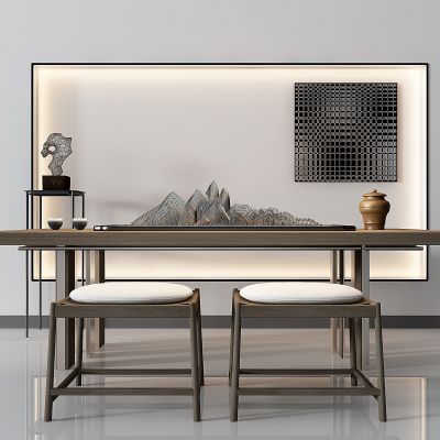 新中式铁艺假山摆件,茶桌椅组合