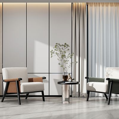 现代休闲椅，圆形边几组合